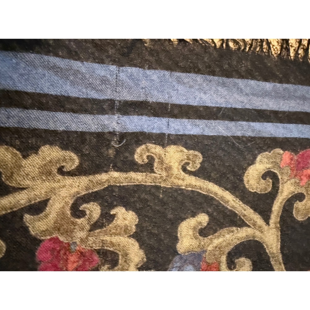 Vintage Loro Piana Cashmere Silk Shawl 55x55 Black Floral Fringe READ - Picture 6 of 12